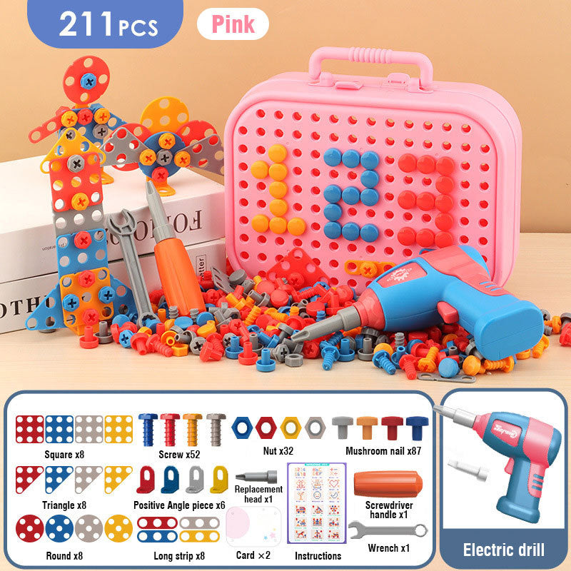 🔧 Electric Drill & Screwdriver Toy Set – 203-Piece STEM Building Kit for Kids