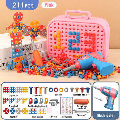 🔧 Electric Drill & Screwdriver Toy Set – 203-Piece STEM Building Kit for Kids